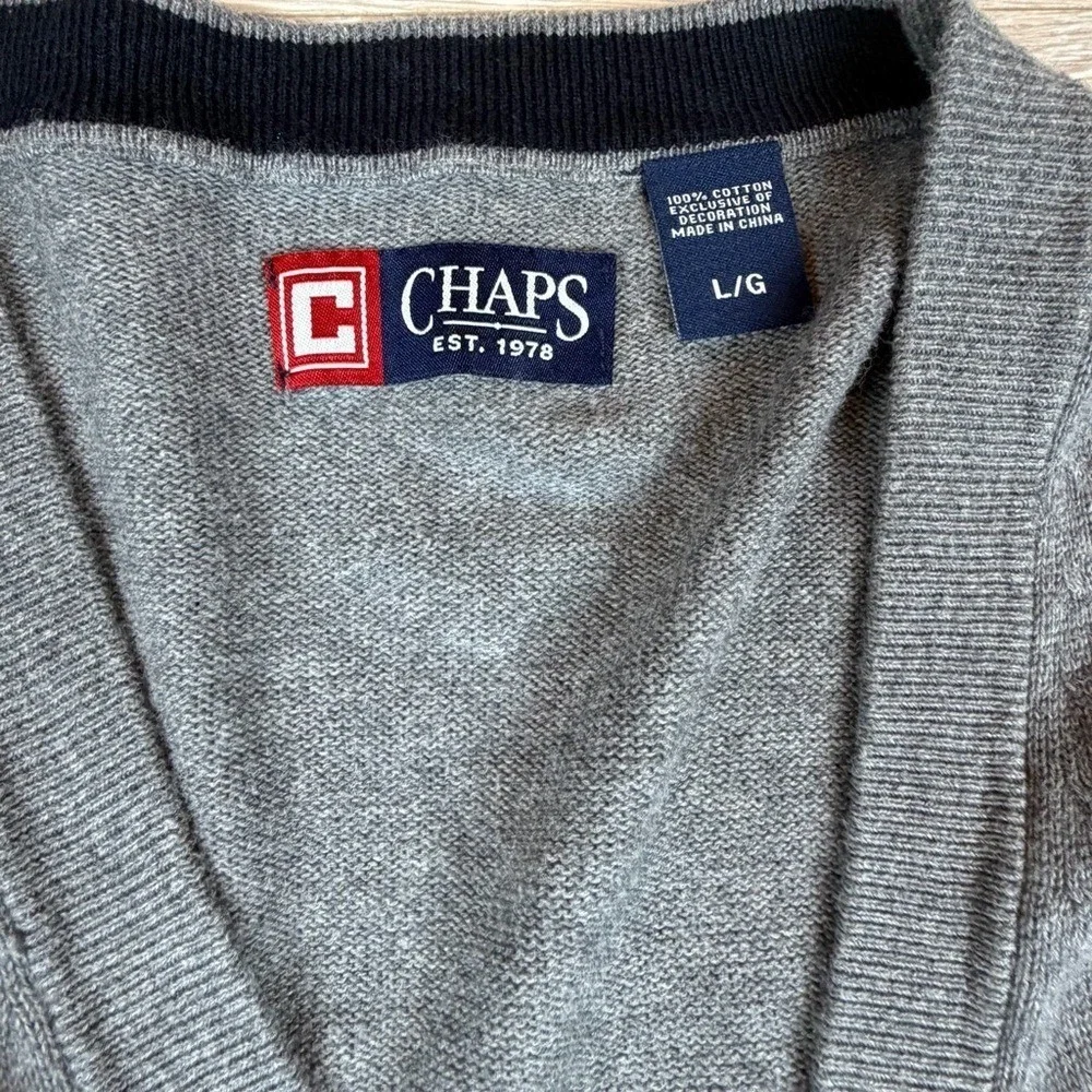 Vintage Chaps Men's Gray Cardigan Sweater Size Large V-Neck Cosby Carlton Banks‎